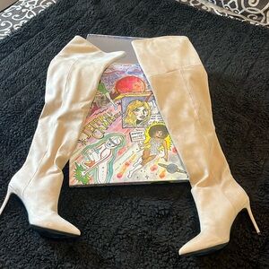 Over the Knee Ivory Stretch Suede Boot